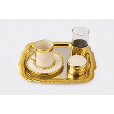 Naturelove 5 Parça Tepsili Sunum Seti, Kahve Yanı Bardaklı Tepsili Servis Sunum Seti Gold