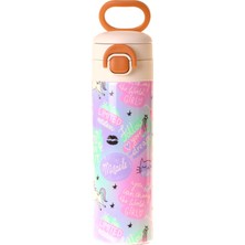 Kaukko Kids 520 ml Dream Baskılı Çok Renkli Kız Çocuk Çelik Termos Matara (Çift Içim Kilitli Kapak) - L5346