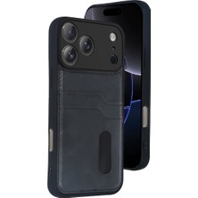 Bezos iPhone 17 Pro Max Sara Kartvizitli Deri Kılıf - Siyah