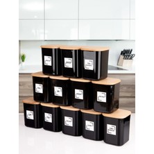 Naturelove 12'li 900 ml Siyah Ahşap Vakumlu Kapaklı Akrilik Saklama Kavanozu Kabı ve Kutusu 900 ml Etiketli