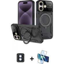 Pileli Store Pilelistore™ iPhone 16 Kılıf Kıvılcım Modern Serisi - Siyah 3D Antistatik Seramik Nano Ekran Koruyucu + Pvd Metal Kamera Lens - Mı