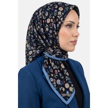 Hadiora Kadın Siyah Mavi Çiçekli Organik Pamuk Soft Eşarp