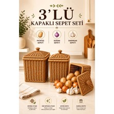 Naturelove 3’lü Hasır Görünümlü Kare Kapaklı Patates Soğan Saklama Sepeti - Çok Amaçlı Dekoratif Sepet