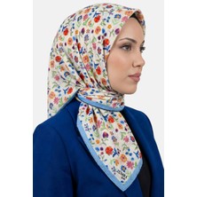 Hadiora Kadın Beyaz Mavi Çiçekli Organik Pamuk Soft Eşarp