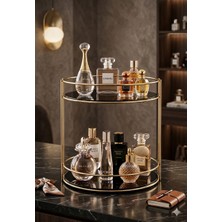 Statika Home Eskitme Gold Banyo Kozmetik Takı Makyaj Düzenleyici Çok Organizer 2 Katlı Servis Sunum Tepsisi Ikramlık