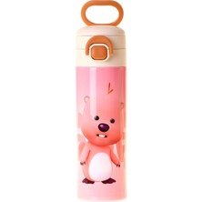 Kaukko Kids 520 ml Loopy Baskılı Pembe Kız Çocuk Çelik Termos Matara (Çift Içim Kilitli Kapak) - L5306