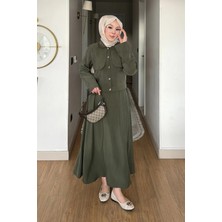 Tesettür Diyarı Laris Modal Kumaş Ceket-Etek Tesettür Takım- Haki