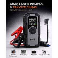 Sisa Akü Takviye - Lastik Şişirme Pompası - Powerbank - LED Işıklı - Dijital Gösterge  Gerçek 8.000 Mah