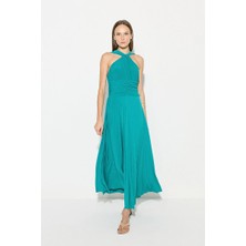 Gusto Drape Detaylı Maksi Örme Elbise - Yeşil