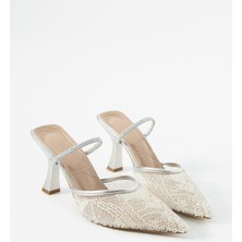 Duxal Shoes Liza Işıltılı Boncuk Detaylı Sivri Burun Topuklu Ayakkabı