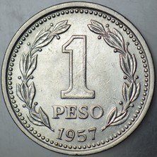Banknoting Arjantin 1 Peso 1957 Basıldığı Ilk Yıl.
