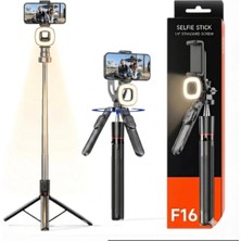 Comse F16 Selfie Çubuğu Işıklı Tripod Bluetooth Uzaktan Kumandalı 360' Dönebilen Çok Amaçlı Tripod