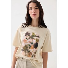 Gusto Iz Koleksiyonu Ekoprint Pamuk Tshirt  - Bej