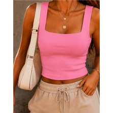 Palenaole Butik Kadın Kare Yaka Askılı Kolsuz Crop Bluz