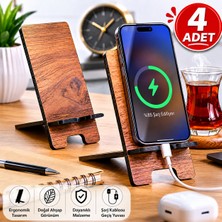 bgvibe 4 Adet Premium Ahşap Telefon Standı Masaüstü Telefon Tutucu Katlanabilir Şarj Girişli Oto Ev Ofis Düzenleyici Kutu Seti