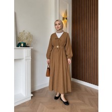 Miostil Kuşak Aksesuar Detay Bağlamalı Elbise-Taba