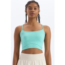 COMEUP Çift Katlı Görünen Ince Askılı Crop Top Camgöbeği