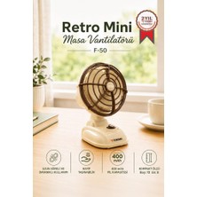 Torima Şarjlı Masaüstü Vantilatör Vintage Retro Tasarım 400 Mah Taşınabilir Masa Fanı F50 Beyaz