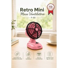 Torima Şarjlı Masaüstü Vantilatör Vintage Retro Tasarım 400 Mah Taşınabilir Masa Fanı F50 Pembe