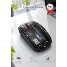 Torima Şeffaf Çift Modlu Fare Bluetooth 5.2 + 2.4g Kablosuz Mouse TM23 Siyah