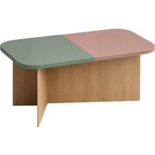 By Cino Venedik Membran Üst Tablalı Mdf Asimetrik Ayaklı Soft Yeşil Somon Çift Renkli Modern Orta Sehpa