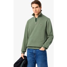 Lacoste Men's Classic Fit Neck Zip Sweatshirt Yarım Fermuarlı Yüksek Yaka Pamuklu Sweatshirt Yeşil