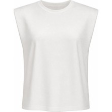 Purple By Banu Beyaz Vatkalı Basic Tshirt
