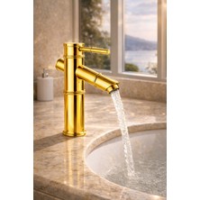 Viosa Lüx Premium Gold Pirinç Bambu Lavabo Bataryası Çeşmesi Musluğu