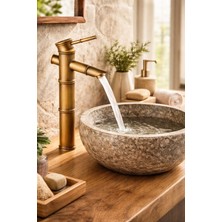 Viosa Eskitme Bambu Çanak Lavabo Bataryası Çanak Lavabo Uyumlu Antik Gold Pirinç Musluk
