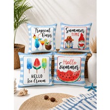 Pikko Home Coastal Summer 4'lü Dijital Baskı Polyester Kırlent Kılıfı Seti(Kr)