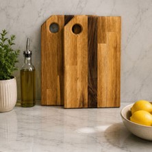 Luna Ahşap Ahşap Kesme Tahtası 2'li, Doğal Meşe/ceviz Kesme Tahtası ve Sunum Tahtası 35X 22 cm