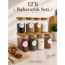 Nyl Home 12'li Pinterest Akrilik Baharatlık Seti - Etiketli Mutfak Düzenleyici Vakum Kapaklı Baharat Saklama Kabı 250 ml