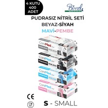 CoreMed Nitril Muayene Eldiveni Seti S - 4 Paket 100 lü - Beyaz-Siyah-Mavi-Pembe