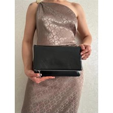 She Poly Kadın Cild Deri Siyah Portföy Clutch El Çantası