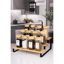 Nyl Home 12'li Bambu Kapak Baharatlık Takımı / 2 Katlı Merdiven Stantlı