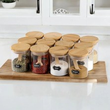 Nyl Home 12'li Bambu Kapaklı Baharatlık Seti Etiket+Kaşık Hediyeli 200 ml