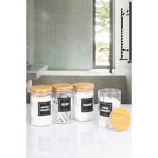 Nyl Home 4'lü Bambu Vakumlu Kapaklı Kulak Pamuğu Makyaj Pamuğu Diş Ipi ve Pamuk Kavanozu 250 ml