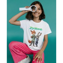 Alpşan Ticaret Zootopia Tişört Erkek Kız Çocuk Beyaz Tişört Zootopia Baskılı Tişört
