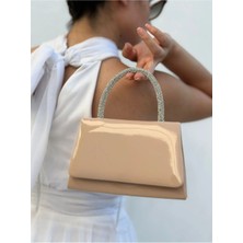 She Poly Kadın Rugan Ten  Abiye Clutch Portföy Zincir Askılı El Düğün Nişan Gece Omuz Çantası