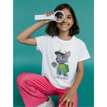 Alpşan Ticaret Paw Patrol Rocky Baskılı Çocuk/yetişkin Tişörtü Rocky Beyaz Kısa Kollu