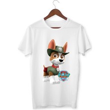 Alpşan Ticaret Paw Patrol Tracker Baskılı Çocuk/yetişkin Tişörtü Beyaz Kısa Kollu