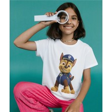 Alpşan Ticaret Paw Patrol Chase Baskılı Çocuk/yetişkin Tişörtü Beyaz Kısa Kollu