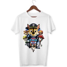 Alpşan Ticaret Paw Patrol Karakterleri Marshall Chase Rubble Baskılı Çocuk/yetişkin Tişörtü Beyaz Kısa Kollu