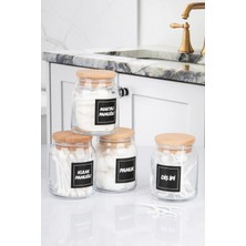 Nyl Home 4'lü Bambu Vakumlu Kapaklı Kulak Pamuğu Makyaj Pamuğu Diş Ipi ve Pamuk Kavanozu Pamukluk Seti 300 ml
