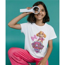 Alpşan Ticaret Paw Patrol Skye Baskılı Çocuk/yetişkin Tişörtü Beyaz Kısa Kollu T-Shirt