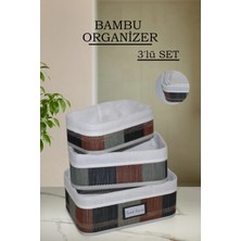 Nyl Home 3'lü Desenli Bambu Saklama Sepeti – Naturel Astarlı Çok Amaçlı Düzenleyici Banyo Kozmetik Organizeri