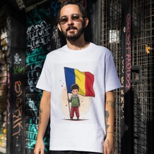 Alpşan Ticaret Romanya Bayraklı Tişört - Romania Flag Printed Anime Boy T-Shirt