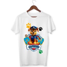 Alpşan Ticaret Isme Özel Paw Patrol Chase Baskılı Çocuk/yetişkin Tişörtü Beyaz Kısa Kollu