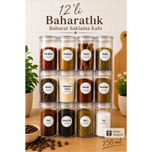 Nyl Home 12'li Pinterest Akrilik Baharatlık Seti - Etiketli Mutfak Düzenleyici Vakum Kapaklı Baharat Saklama Kabı 250 ml
