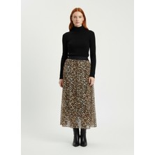 Neden Tekstil Leopar Desenli Beli Lastikli Uzun Etek